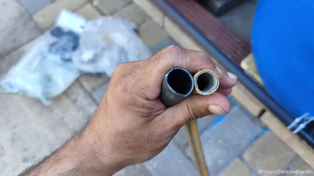19mm LDPE pipe compared with standard garden hose for a rainwater harvesting manifold